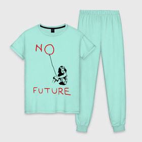 Женская пижама хлопок с принтом No future Banksy в Курске, 100% хлопок | брюки и футболка прямого кроя, без карманов, на брюках мягкая резинка на поясе и по низу штанин | banksy | бэнкси | графити | граффити | стрит арт