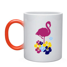 Кружка хамелеон с принтом Фламинго в Курске, керамика | меняет цвет при нагревании, емкость 330 мл | летние | лето | птица | цветочки | цветы
