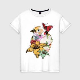 Женская футболка хлопок с принтом Райская танагра в Курске, 100% хлопок | прямой крой, круглый вырез горловины, длина до линии бедер, слегка спущенное плечо | бабочка