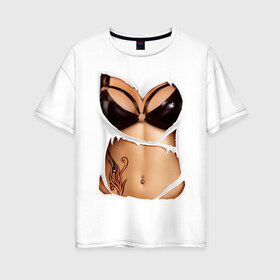 Женская футболка хлопок Oversize с принтом Кожаный бюст в Курске, 100% хлопок | свободный крой, круглый ворот, спущенный рукав, длина до линии бедер
 | body | woman body | голое тело | женское тело | подарок жене | тело