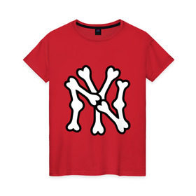 Женская футболка хлопок с принтом NY Bones в Курске, 100% хлопок | прямой крой, круглый вырез горловины, длина до линии бедер, слегка спущенное плечо | new era | new york yankees | swag | нью йорк янкис | сваг | свог | свэг