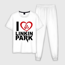 Мужская пижама хлопок с принтом I love linkin park (Я люблю Linkin Park) в Курске, 100% хлопок | брюки и футболка прямого кроя, без карманов, на брюках мягкая резинка на поясе и по низу штанин
 | rock | линкин парк | музыкальная группа | рок группа | рок музыка