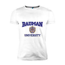 Мужская футболка премиум с принтом BAUMAN University в Курске, 92% хлопок, 8% лайкра | приталенный силуэт, круглый вырез ворота, длина до линии бедра, короткий рукав | Тематика изображения на принте: баумана | вуз | институт | студенческие | университет