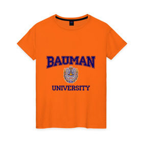Женская футболка хлопок с принтом BAUMAN University в Курске, 100% хлопок | прямой крой, круглый вырез горловины, длина до линии бедер, слегка спущенное плечо | баумана | вуз | институт | студенческие | университет