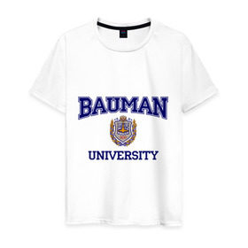 Мужская футболка хлопок с принтом BAUMAN University в Курске, 100% хлопок | прямой крой, круглый вырез горловины, длина до линии бедер, слегка спущенное плечо. | баумана | вуз | институт | студенческие | университет
