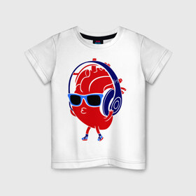 Детская футболка хлопок с принтом Сердце в наушниках в Курске, 100% хлопок | круглый вырез горловины, полуприлегающий силуэт, длина до линии бедер | в очках | музыка | плеер | слушать музыку