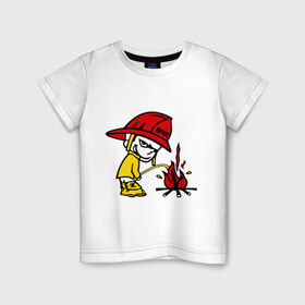 Детская футболка хлопок с принтом Пожарник в Курске, 100% хлопок | круглый вырез горловины, полуприлегающий силуэт, длина до линии бедер | каска | мальчик | мчс | огонь | писает | пожар | профессии | спасение | тушить