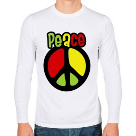 Мужской лонгслив хлопок с принтом Peace red, yellow, green в Курске, 100% хлопок |  | reggae | мир | регги