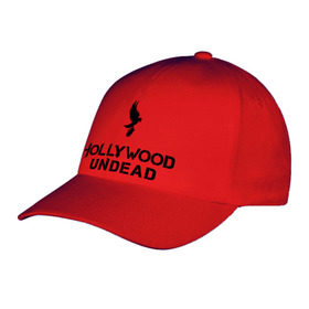 Бейсболка с принтом Hollywood Undead logo в Курске, 100% хлопок | классический козырек, металлическая застежка-регулятор размера | Тематика изображения на принте: hollywood undead | hu | hu mask one color | undead | рок реп группа hollywood undead