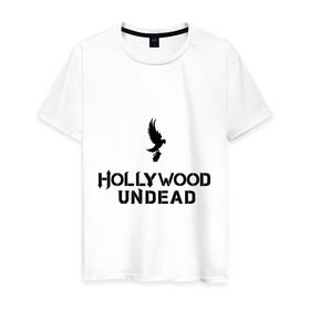Мужская футболка хлопок с принтом Hollywood Undead logo в Курске, 100% хлопок | прямой крой, круглый вырез горловины, длина до линии бедер, слегка спущенное плечо. | Тематика изображения на принте: hollywood undead | hu | hu mask one color | undead | рок реп группа hollywood undead