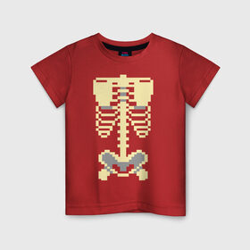 Детская футболка хлопок с принтом Пиксельный скелет в Курске, 100% хлопок | круглый вырез горловины, полуприлегающий силуэт, длина до линии бедер | скелет