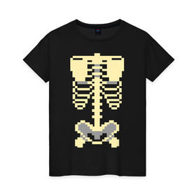 Женская футболка хлопок с принтом Пиксельный скелет в Курске, 100% хлопок | прямой крой, круглый вырез горловины, длина до линии бедер, слегка спущенное плечо | скелет