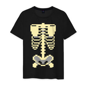 Мужская футболка хлопок с принтом Пиксельный скелет в Курске, 100% хлопок | прямой крой, круглый вырез горловины, длина до линии бедер, слегка спущенное плечо. | скелет