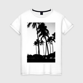 Женская футболка хлопок с принтом Black palms в Курске, 100% хлопок | прямой крой, круглый вырез горловины, длина до линии бедер, слегка спущенное плечо | летние | лето | на лето | пальмы