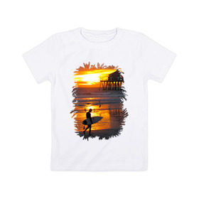Детская футболка хлопок с принтом Summer surfing в Курске, 100% хлопок | круглый вырез горловины, полуприлегающий силуэт, длина до линии бедер | летние | лето | море | на лето | океан | пляж | серфинг
