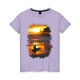 Женская футболка хлопок с принтом Summer surfing в Курске, 100% хлопок | прямой крой, круглый вырез горловины, длина до линии бедер, слегка спущенное плечо | летние | лето | море | на лето | океан | пляж | серфинг
