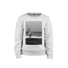Детский свитшот хлопок с принтом Surfingboy в Курске, 100% хлопок | круглый вырез горловины, эластичные манжеты, пояс и воротник | летние | лето | море | на лето | океан | пляж | серфинг