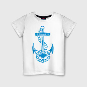 Детская футболка хлопок с принтом Blue anchor в Курске, 100% хлопок | круглый вырез горловины, полуприлегающий силуэт, длина до линии бедер | море | моряк | цепь | якорь