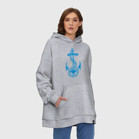 Худи SuperOversize хлопок с принтом Blue anchor в Курске, 70% хлопок, 30% полиэстер, мягкий начес внутри | карман-кенгуру, эластичная резинка на манжетах и по нижней кромке, двухслойный капюшон
 | море | моряк | цепь | якорь