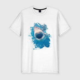 Мужская футболка премиум с принтом Акула watercolor в Курске, 92% хлопок, 8% лайкра | приталенный силуэт, круглый вырез ворота, длина до линии бедра, короткий рукав | 
