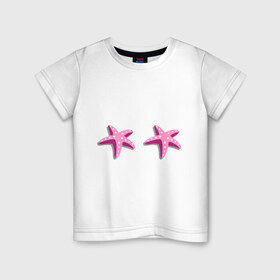 Детская футболка хлопок с принтом Морские звездочки в Курске, 100% хлопок | круглый вырез горловины, полуприлегающий силуэт, длина до линии бедер | 