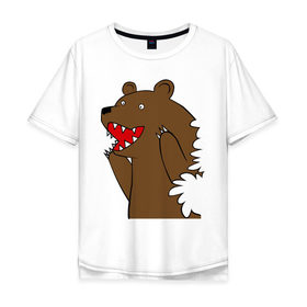 Мужская футболка хлопок Oversize с принтом Медведь цензурный в Курске, 100% хлопок | свободный крой, круглый ворот, “спинка” длиннее передней части | Тематика изображения на принте: интернет приколы | медведь | медведь в кустах | приколы