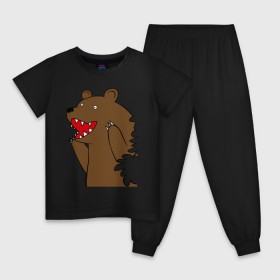 Детская пижама хлопок с принтом Медведь цензурный в Курске, 100% хлопок |  брюки и футболка прямого кроя, без карманов, на брюках мягкая резинка на поясе и по низу штанин
 | Тематика изображения на принте: интернет приколы | медведь | медведь в кустах | приколы