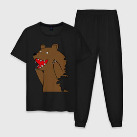 Мужская пижама хлопок с принтом Медведь цензурный в Курске, 100% хлопок | брюки и футболка прямого кроя, без карманов, на брюках мягкая резинка на поясе и по низу штанин
 | Тематика изображения на принте: интернет приколы | медведь | медведь в кустах | приколы