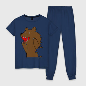 Женская пижама хлопок с принтом Медведь цензурный в Курске, 100% хлопок | брюки и футболка прямого кроя, без карманов, на брюках мягкая резинка на поясе и по низу штанин | Тематика изображения на принте: интернет приколы | медведь | медведь в кустах | приколы