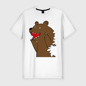 Мужская футболка премиум с принтом Медведь цензурный в Курске, 92% хлопок, 8% лайкра | приталенный силуэт, круглый вырез ворота, длина до линии бедра, короткий рукав | интернет приколы | медведь | медведь в кустах | приколы