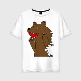 Женская футболка хлопок Oversize с принтом Медведь цензурный в Курске, 100% хлопок | свободный крой, круглый ворот, спущенный рукав, длина до линии бедер
 | интернет приколы | медведь | медведь в кустах | приколы