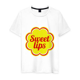 Мужская футболка хлопок с принтом Sweet lips в Курске, 100% хлопок | прямой крой, круглый вырез горловины, длина до линии бедер, слегка спущенное плечо. | chupa chups | sweet lips | антибренд | сладкие губы | чупа чупс