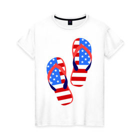 Женская футболка хлопок с принтом Американские сланцы в Курске, 100% хлопок | прямой крой, круглый вырез горловины, длина до линии бедер, слегка спущенное плечо | Тематика изображения на принте: америка | американские сланцы | американские шлепки | сланцы | флаг амереки | шлепки