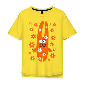 Мужская футболка хлопок Oversize с принтом Зайка с цветочками в Курске, 100% хлопок | свободный крой, круглый ворот, “спинка” длиннее передней части | девушкам | животные | зайцы | зайчик | зайчики | заяц
