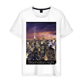 Мужская футболка хлопок с принтом Ночной Манхеттен в Курске, 100% хлопок | прямой крой, круглый вырез горловины, длина до линии бедер, слегка спущенное плечо. | new york ny | nyc | urban | город | города | нью йорк | урбан