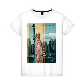 Женская футболка хлопок с принтом NY cтатуя свободы в Курске, 100% хлопок | прямой крой, круглый вырез горловины, длина до линии бедер, слегка спущенное плечо | new york | ny | nyc | urban | город | города | нью йорк | урбан