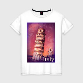 Женская футболка хлопок с принтом Италия. Пизанская башня в Курске, 100% хлопок | прямой крой, круглый вырез горловины, длина до линии бедер, слегка спущенное плечо | pisa | urban | город | города | достопримечательности | пиза | пизанская башня | урбан
