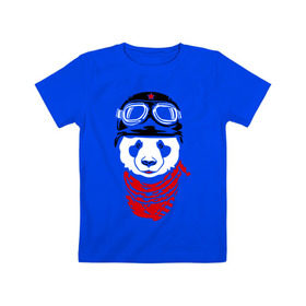 Детская футболка хлопок с принтом Панда байкер в Курске, 100% хлопок | круглый вырез горловины, полуприлегающий силуэт, длина до линии бедер | panda | медведь | медвежонок | мишка | мотоциклист | шлем