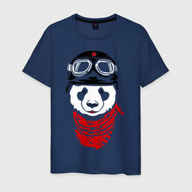 Мужская футболка хлопок с принтом Панда байкер в Курске, 100% хлопок | прямой крой, круглый вырез горловины, длина до линии бедер, слегка спущенное плечо. | Тематика изображения на принте: panda | медведь | медвежонок | мишка | мотоциклист | шлем