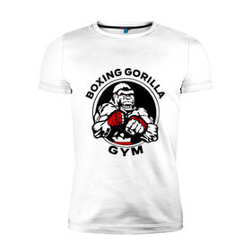 Мужская футболка премиум с принтом Boxing gorilla gym в Курске, 92% хлопок, 8% лайкра | приталенный силуэт, круглый вырез ворота, длина до линии бедра, короткий рукав | боец | бокс | боксер | горила | горилла | кулаки | обезьяна | спорт | спортсменам
