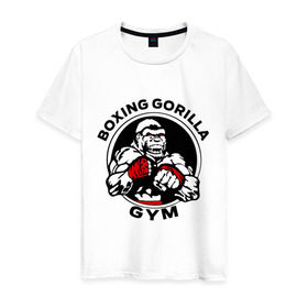 Мужская футболка хлопок с принтом Boxing gorilla gym в Курске, 100% хлопок | прямой крой, круглый вырез горловины, длина до линии бедер, слегка спущенное плечо. | боец | бокс | боксер | горила | горилла | кулаки | обезьяна | спорт | спортсменам