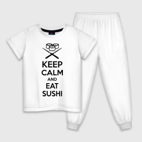 Детская пижама хлопок с принтом Keep calm and eat sushi в Курске, 100% хлопок |  брюки и футболка прямого кроя, без карманов, на брюках мягкая резинка на поясе и по низу штанин
 | keep calm and eat sushi | sushi | палочки | палочки для суши | роллы | ролы | суши