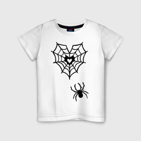 Детская футболка хлопок с принтом Сердце в паутине в Курске, 100% хлопок | круглый вырез горловины, полуприлегающий силуэт, длина до линии бедер | паук | паутина | паучок | сердце