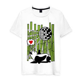 Мужская футболка хлопок с принтом Disco love panda в Курске, 100% хлопок | прямой крой, круглый вырез горловины, длина до линии бедер, слегка спущенное плечо. | панда