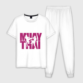 Мужская пижама хлопок с принтом Muay thai в Курске, 100% хлопок | брюки и футболка прямого кроя, без карманов, на брюках мягкая резинка на поясе и по низу штанин
 | Тематика изображения на принте: муай тай
