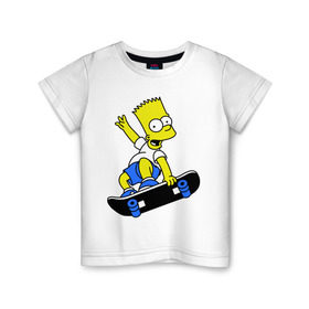 Детская футболка хлопок с принтом Барт на скейте в Курске, 100% хлопок | круглый вырез горловины, полуприлегающий силуэт, длина до линии бедер | Тематика изображения на принте: simpsons | барт симпсон | мультфильмы | симпсоны