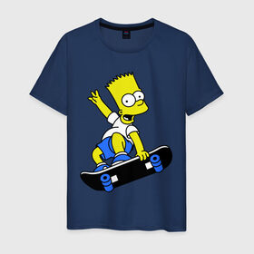 Мужская футболка хлопок с принтом Барт на скейте в Курске, 100% хлопок | прямой крой, круглый вырез горловины, длина до линии бедер, слегка спущенное плечо. | simpsons | барт симпсон | мультфильмы | симпсоны