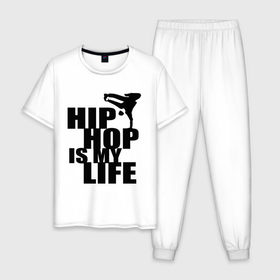 Мужская пижама хлопок с принтом Hip hop is my life в Курске, 100% хлопок | брюки и футболка прямого кроя, без карманов, на брюках мягкая резинка на поясе и по низу штанин
 | Тематика изображения на принте: хип хоп