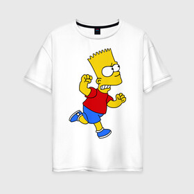 Женская футболка хлопок Oversize с принтом Барт бой без правил в Курске, 100% хлопок | свободный крой, круглый ворот, спущенный рукав, длина до линии бедер
 | bart simpson | simpsons | барт симпсон | драка | симпсоны