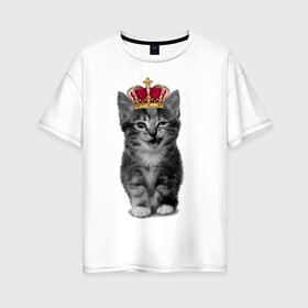 Женская футболка хлопок Oversize с принтом Meow kitten в Курске, 100% хлопок | свободный крой, круглый ворот, спущенный рукав, длина до линии бедер
 | kitten | meow | meow kitten | киса | кот | котик | котэ | котяра | кошка | прикольный кот